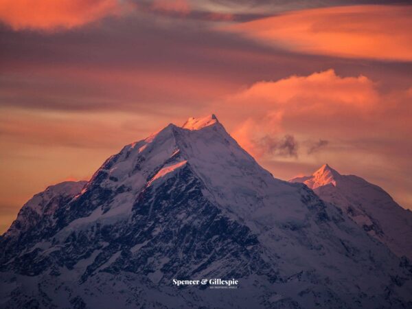 Snowy mountains at sunset in New Zealand