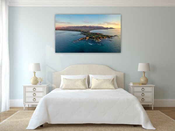 Modern bedroom with coastal art decor