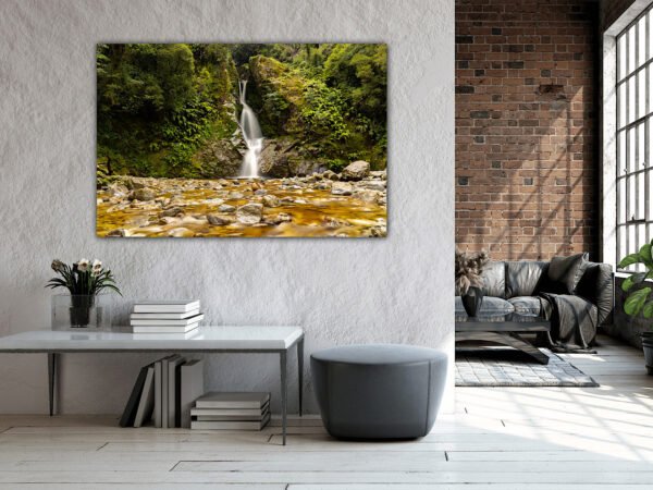 Modern living room with nature painting.