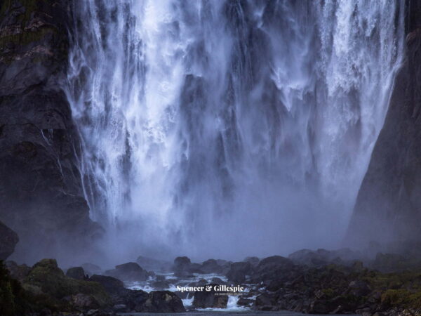 Powerful waterfall cascading onto rocks