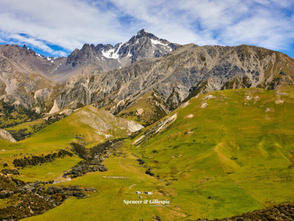 Snow-capped mountains and green valleys in New Zealand
