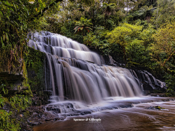 New Zealand waterfall cascading over rocks