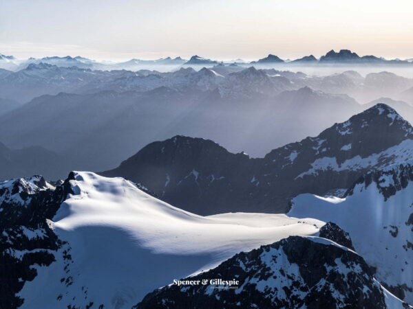 Snow-covered mountain range in New Zealand