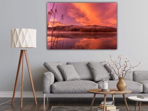 Modern living room with scenic wall art