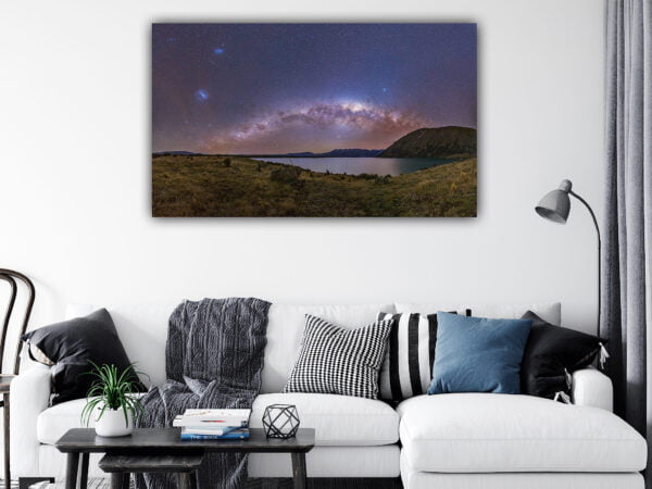 Living room with starry night wall art.