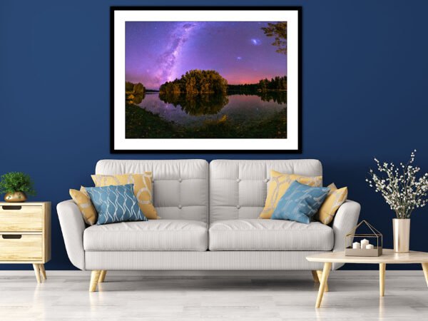 Cosy living room with starry sky artwork