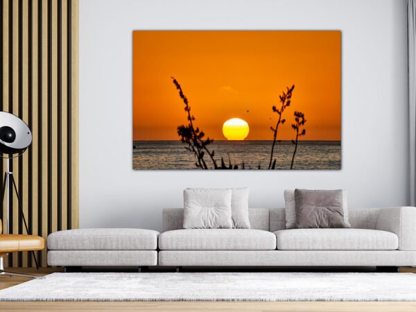 Modern living room with sunset wall art