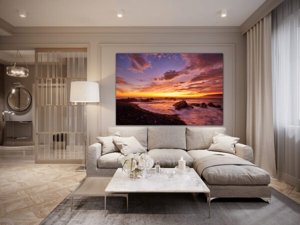 Modern living room with sunset painting