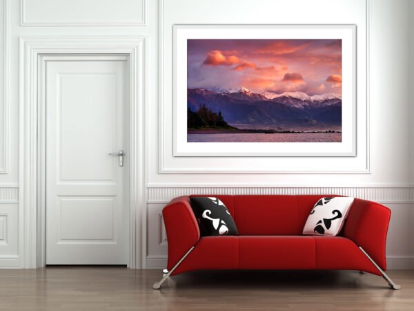Red sofa in modern white room