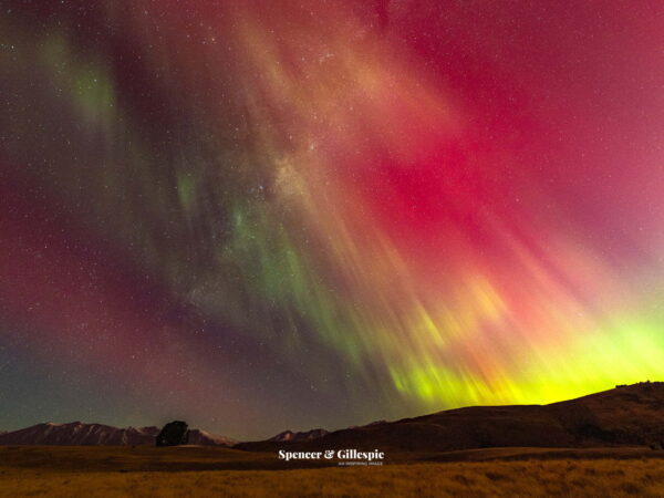 Southern Lights over New Zealand mountains