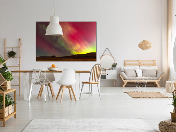 Modern living room with aurora wall art